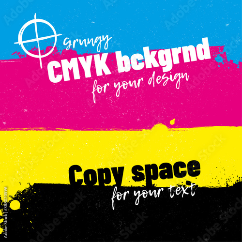 Abstract background from CMYK colors stripes and splashes