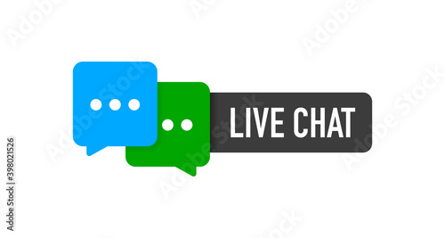 Support service. Consultation, telemarketing, consultant, secretary Live Chat label on white background. Flat banner. Vector illustration.