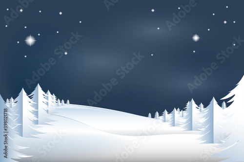 Winter landscape, christmas background. Winter night scene background. Christmas card for banner, flyer and wallpaper. Woodland landscape for postcard, greeting card and cover. Christmas vector