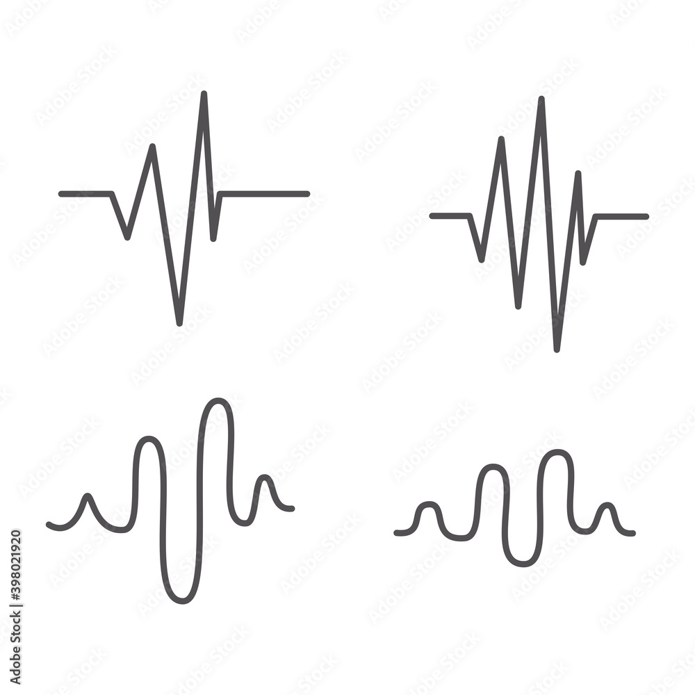 Sound audio wave set. Vector isolated on white background. Sound wave for voice recording tattoo, music audio icon, eq, radio logo and waveform. Musical melody design. Soundwave audio music vector