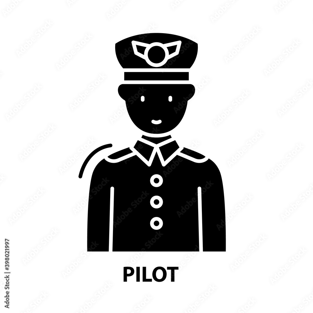 pilot symbol icon, black vector sign with editable strokes, concept illustration pilot symbol icon, black vector sign with editable strokes, concept illustration