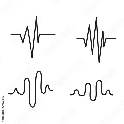 Sound audio wave set. Vector isolated on white background. Sound wave for voice recording tattoo, music audio icon, eq, radio logo and waveform. Musical melody design. Soundwave audio music vector