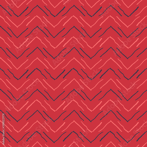 Vector chevron abstract pattern with hand-drawn lines on a red background. Simple seamless illustration for wallpaper, wrapping paper, fabric design