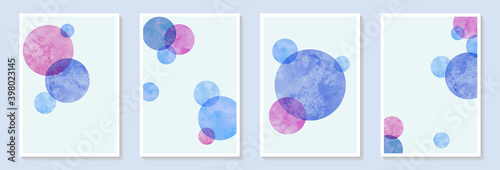 Abstract watercolor pink and blue circle shapes on white background. hand drawn art with watercolor stain and shape elements vector EPS10. Design for wall decoration, postcard, poster or brochure