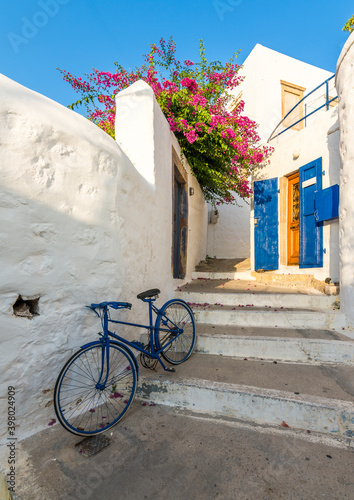 Fototapeta Naklejka Na Ścianę i Meble -  Colorful street of Skala Village in Patmos Island