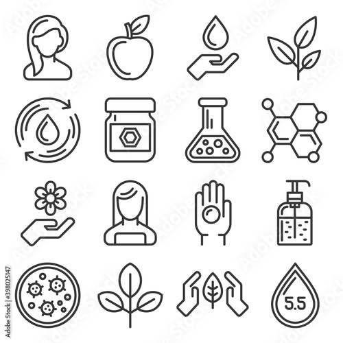 Organic Cosmetics Icons Set on White Background. Vector