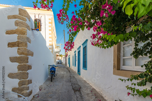 Fototapeta Naklejka Na Ścianę i Meble -  Colorful street of Skala Village in Patmos Island