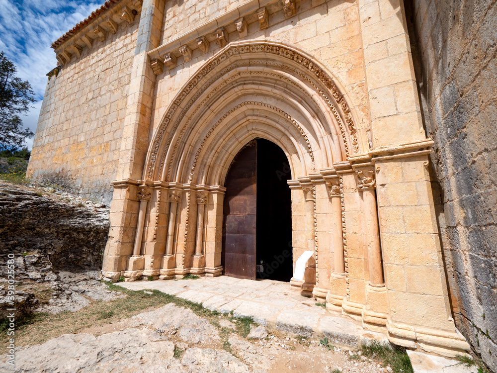 Romanesque hermitage of the Templar order San Bartolome in the natural park of the Cañon del Rio Lobos in Spain.