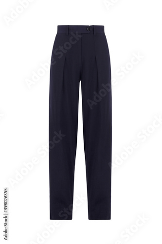 Dark blue women's classic trousers. Front view