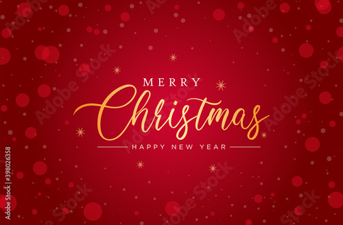 Merry Christmas and Happy new year banner with golden color text. Happy Xmas Winter snowflakes red background.