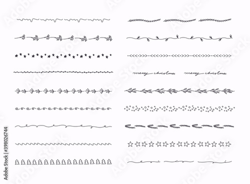 Big set of hand drawn line borders, scribble strokes and design elements isolated on white.