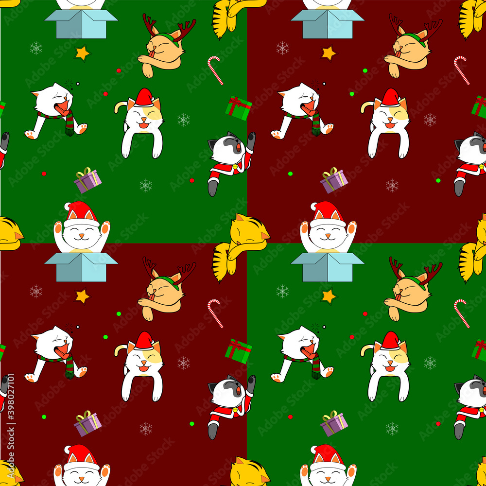 Cats spreading many kinds of emotion with Christmas theme. Seamless pattern. Vector Illustration Cats spreading many kinds of emotion with Christmas theme. Seamless pattern. Vector Illustration
