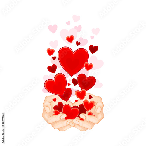 Open Palm with Fluttering Red Hearts as Love and Fondness Symbol Vector Illustration