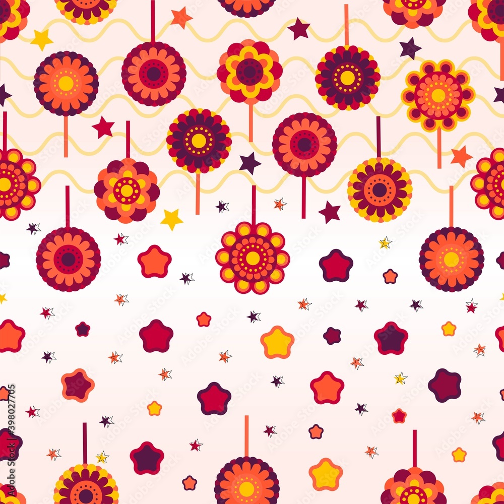 Summer floral ornament colorful lollipop mandala flower seamless vector pattern design