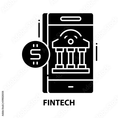 fintech icon, black vector sign with editable strokes, concept illustration