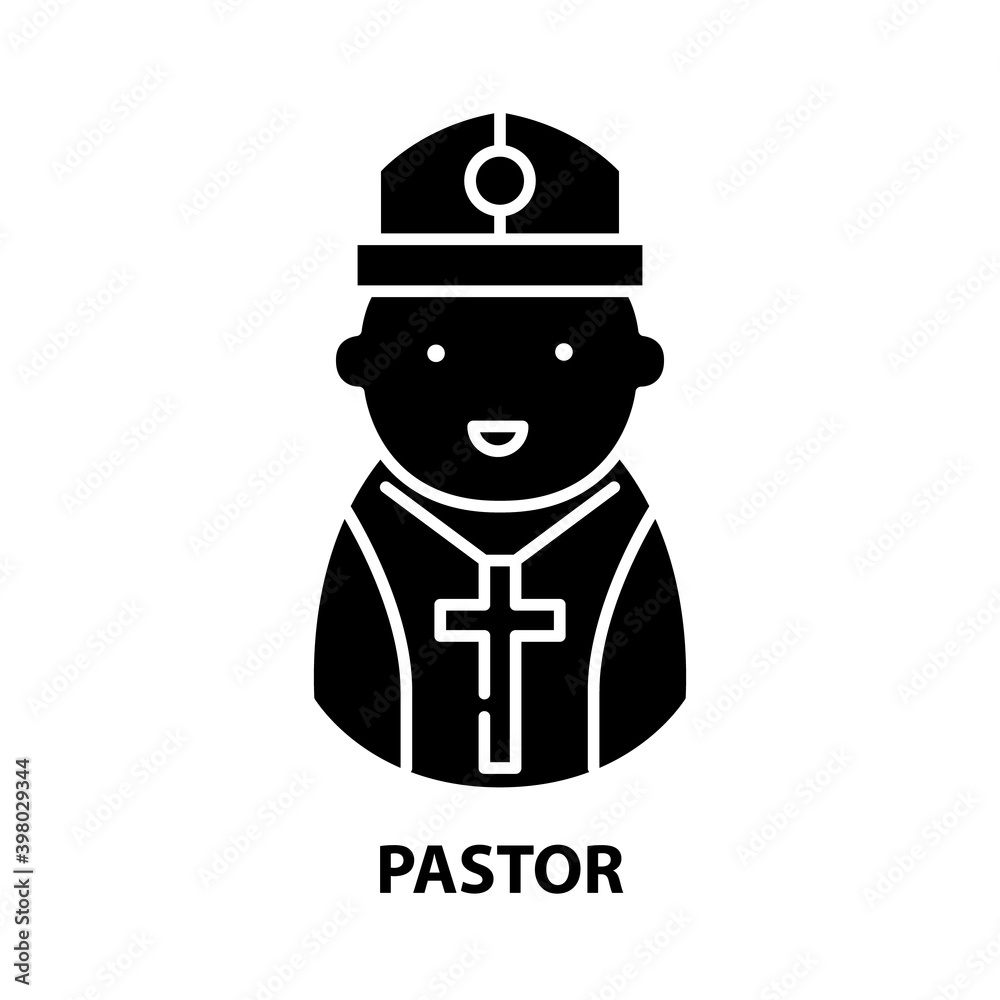 pastor icon, black vector sign with editable strokes, concept illustration pastor icon, black vector sign with editable strokes, concept illustration