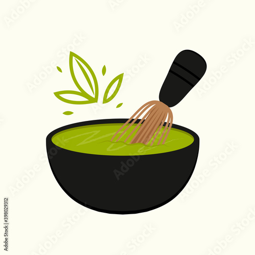 Matcha whisk and cup vector. Matcha cup vector. green tea vector.