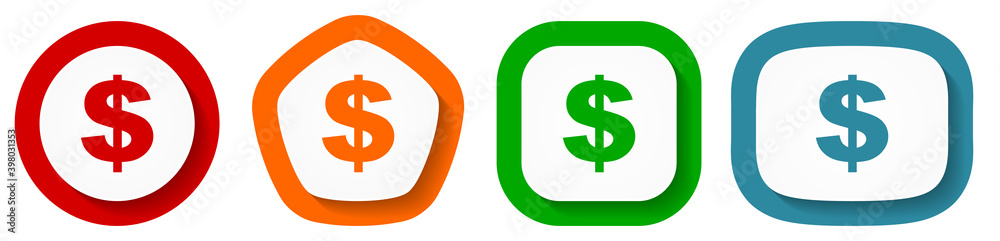 Dollar vector icon set, flat design vector illustration in 4 colors options for webdesign and mobile applications Dollar vector icon set, flat design vector illustration in 4 colors options for webdesign and mobile applications