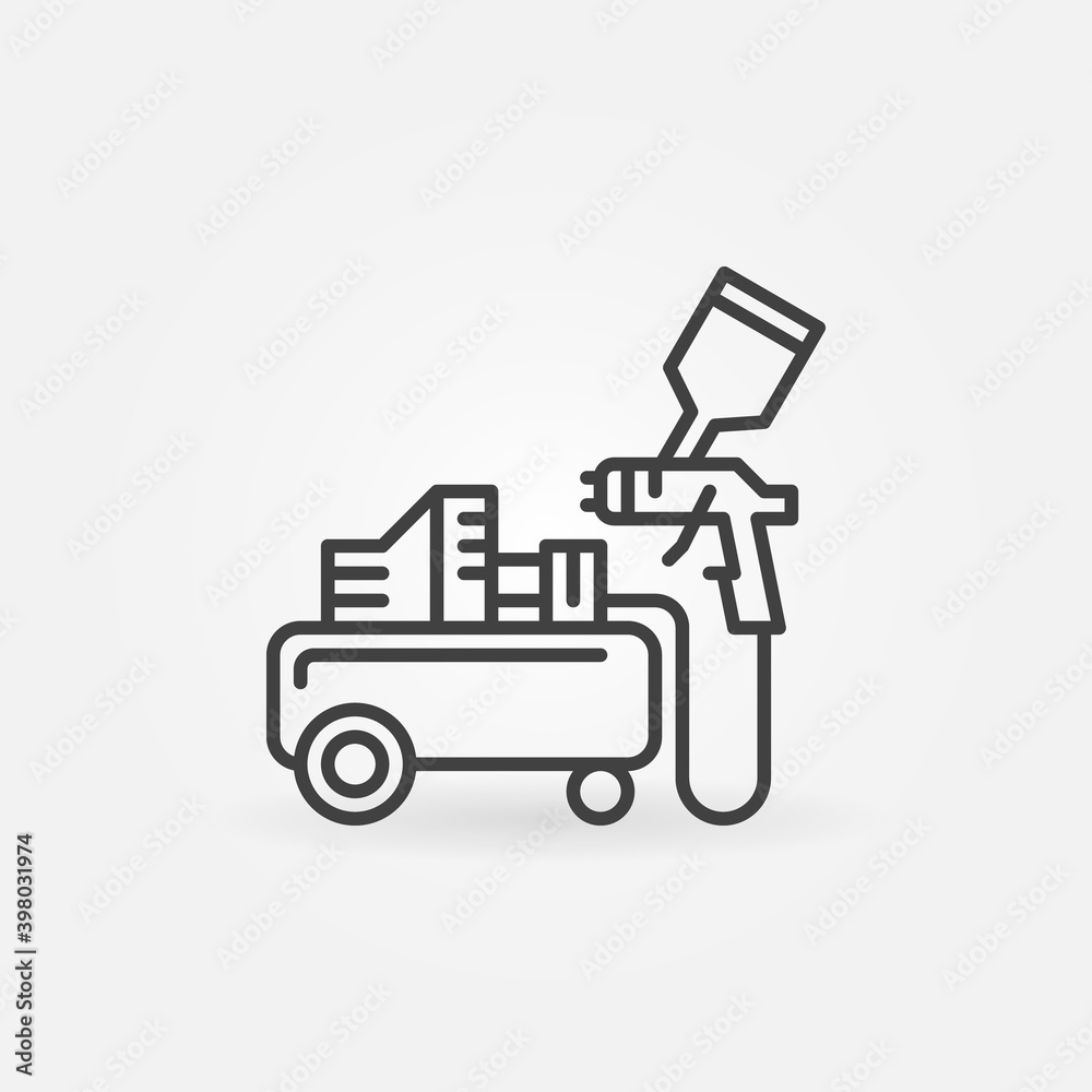 Air Compressor with Car Paint Spray Gun outline vector concept icon or design element