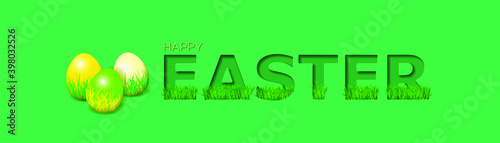 Happy Easter Background. Easter Eggs and green grass in cut out paper style. Vector illustration EPS10