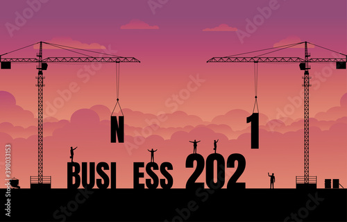 Construction site crane building a business text idea concept