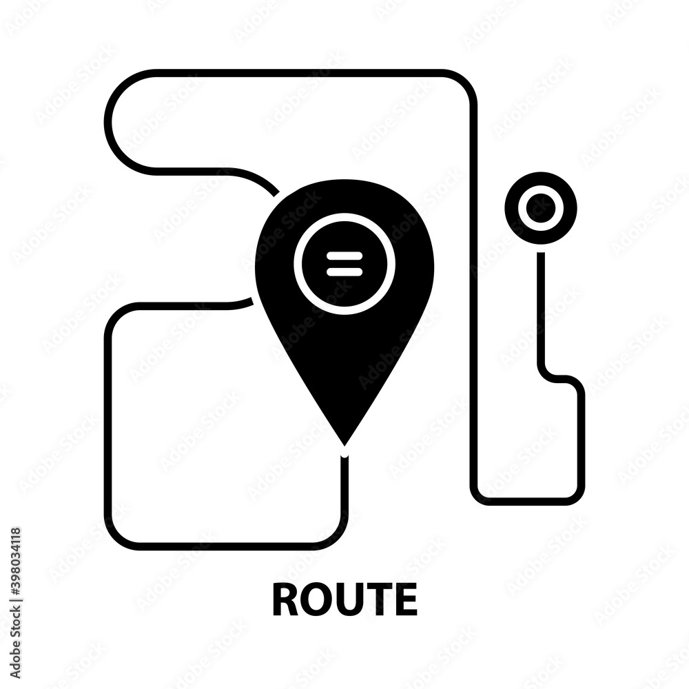 route icon, black vector sign with editable strokes, concept ...