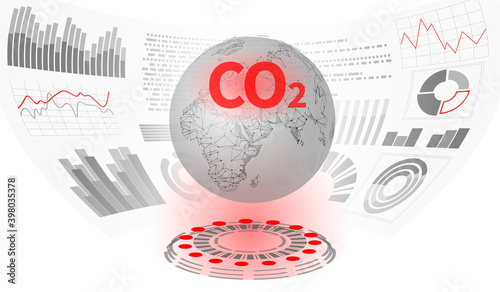 CO2 air pollution planet Earth. Growing graph of damage climatic problem. Ecology environment danger carbon dioxide. Global warming greenhouse balance vector illustration