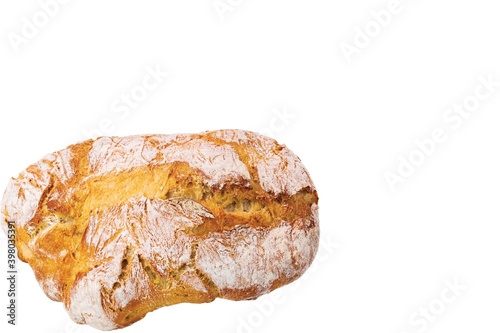 Close up view of white loaf wheat bread on isolated white background.