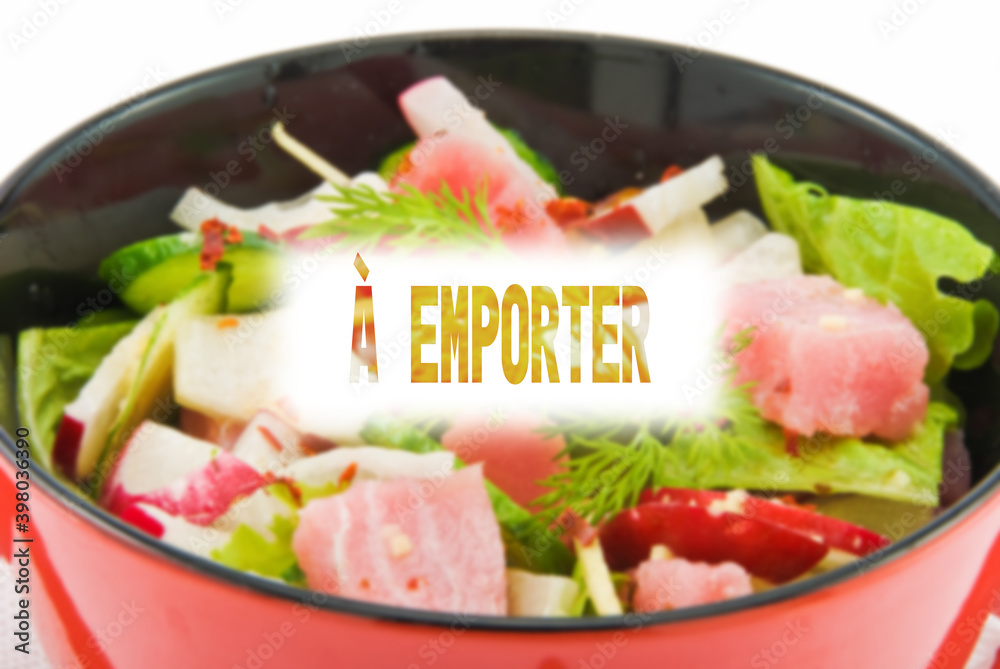 French text FOOD TO TAKE OUT or TAKEAWAY. Restaurant is closed due to coronavirus pandemic, takeaway food only French text FOOD TO TAKE OUT or TAKEAWAY. Restaurant is closed due to coronavirus pandemic, takeaway food only
