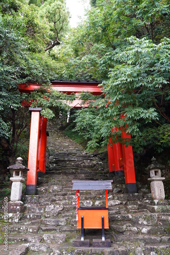 Red torii architecture of Kamikura jinja shrine in kumano watayama Japan. photo