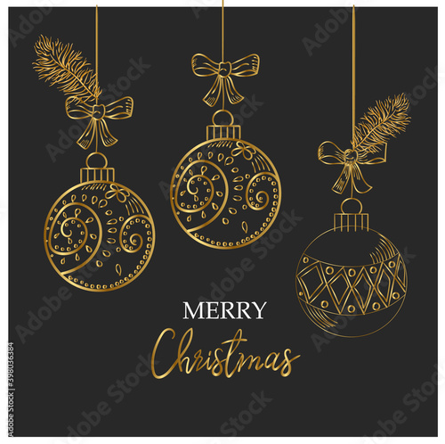 Christmas themed card composed of hanging decorative balls