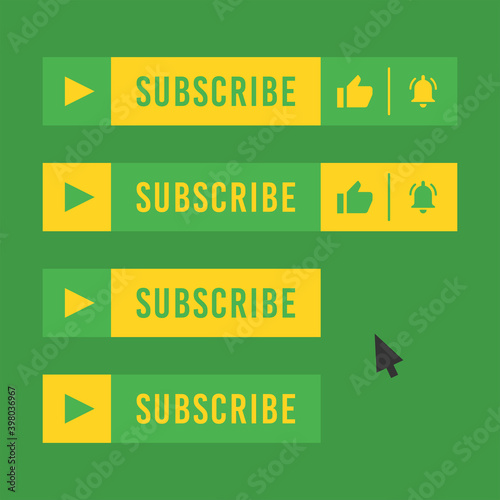 Subscribe button for video channel. Green and yellow color