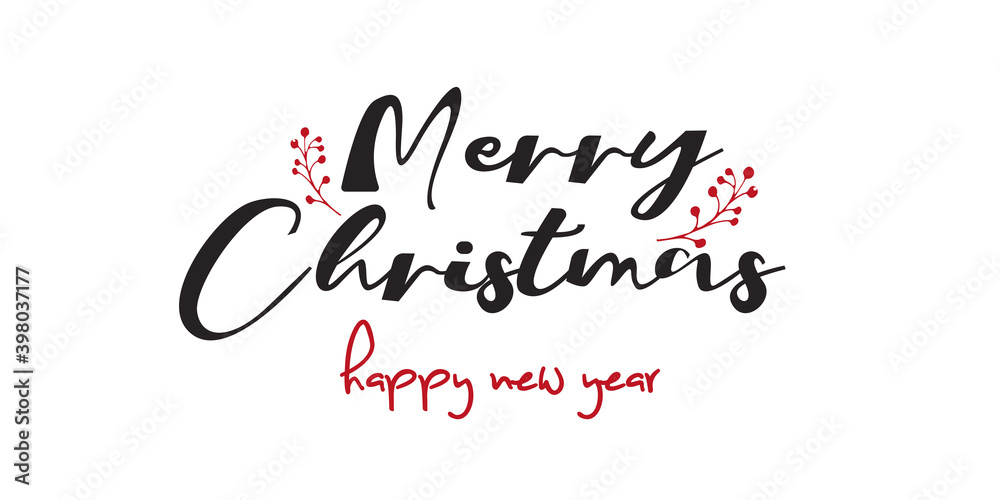 Merry Christmas hand lettering isolated. Happy new year. Vector illustration. Eps 10