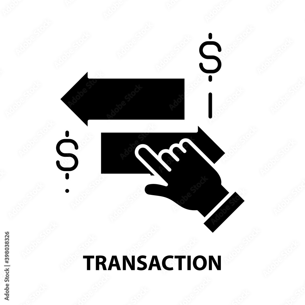 transaction icon, black vector sign with editable strokes, concept illustration transaction icon, black vector sign with editable strokes, concept illustration