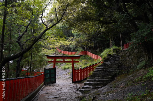 Red torii architecture of Kamikura jinja shrine in kumano watayama Japan. photo
