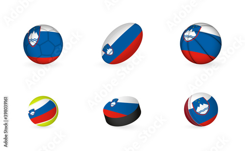 Free Download Sports equipment with flag of Slovenia. Sports icon set. - GFXLoad