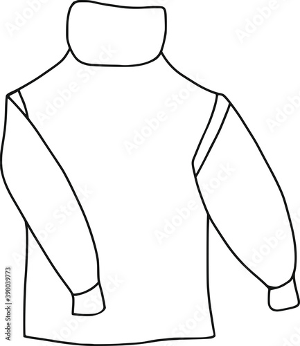 hand drawn black line illustration of warm winter and autumn sweater isolated on white background