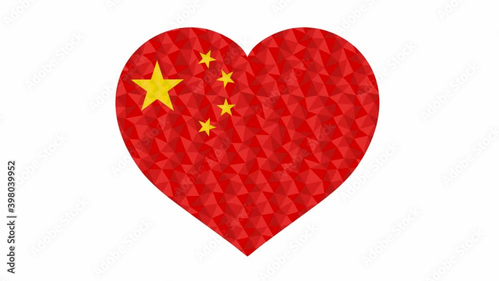 Chinese flag in form of beating heart low poly style animated video suitable as a site element Chinese flag in form of beating heart low poly style animated video suitable as a site element