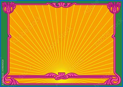 Art Nouveau Frame, Psychedelic Color Background, Poster, Cover Template, Decorative Retro Border 