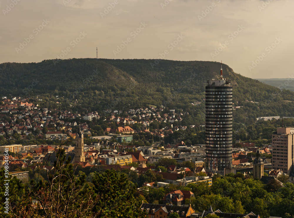 View on jenas cityscape and church at summer from landgrafen