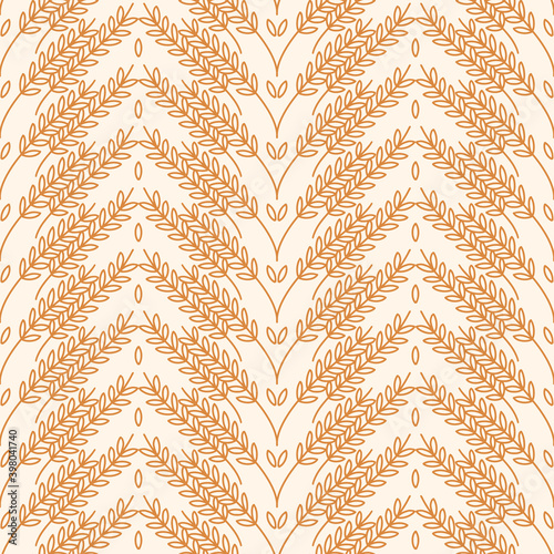 Wheat spikelets, vector seamless pattern. Outline drawn in sketch style. Design on the theme of bakery products, flour, harvest. rye texture ornament.