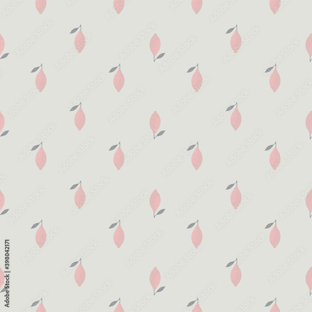 Abstract seamless food pattern with lemon elements. Pink little fruits on grey background. Abstract seamless food pattern with lemon elements. Pink little fruits on grey background.