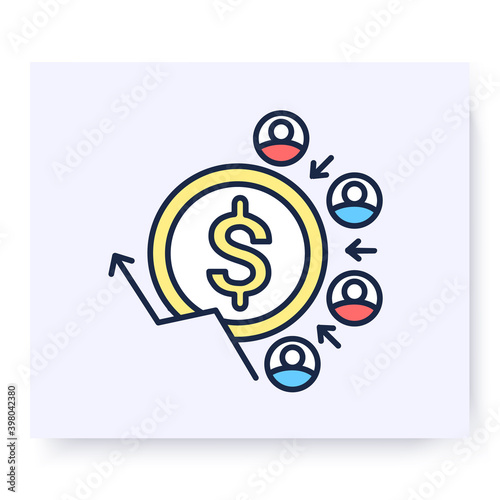 Customer acquisition costs color icon. Traffic customers. Positive and profitable stream of clients. Pay off strategy. Isolated linear vector business illustration