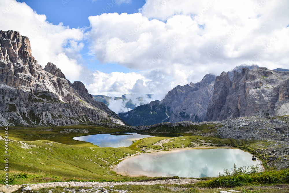 Beautiful Italy's Dolomites region in Italy with mountain lake view in summer
