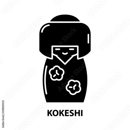 kokeshi icon, black vector sign with editable strokes, concept illustration