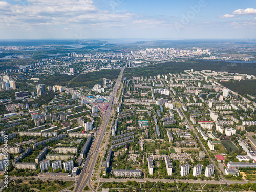 Aerial drone high view. Residential area of Kiev.