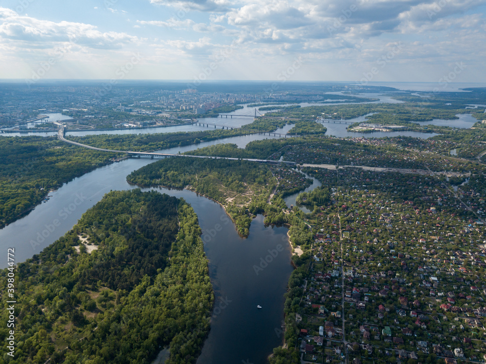 Obraz premium Aerial high view. Unfinished bridge in Kiev, sunny summer day.