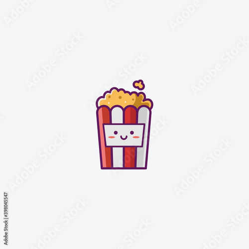 Illustration of Cute Pop Corn Icon - Smiley Emoji Icon Set  Vector Cartoon Illustration.