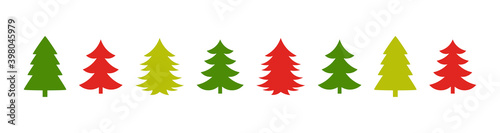 Christmas trees red and green icons border.