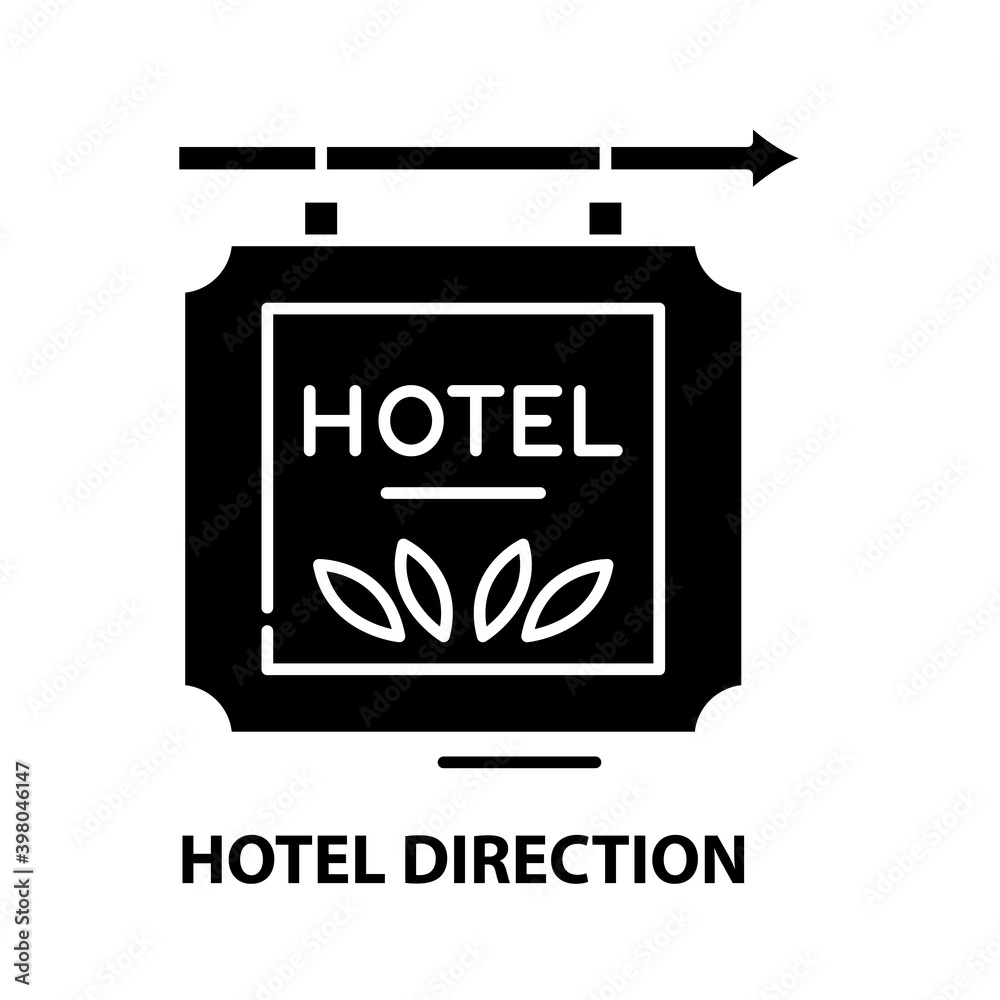 hotel direction icon, black vector sign with editable strokes, concept illustration